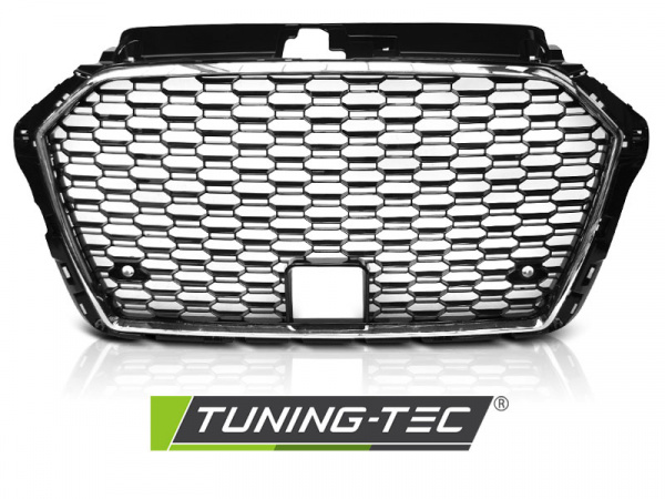 Upgrade Sportgrill / Kühlergrill für Audi A3 8V Facelift 17+  Hochglanz schwarz/chrom in Wabendesign